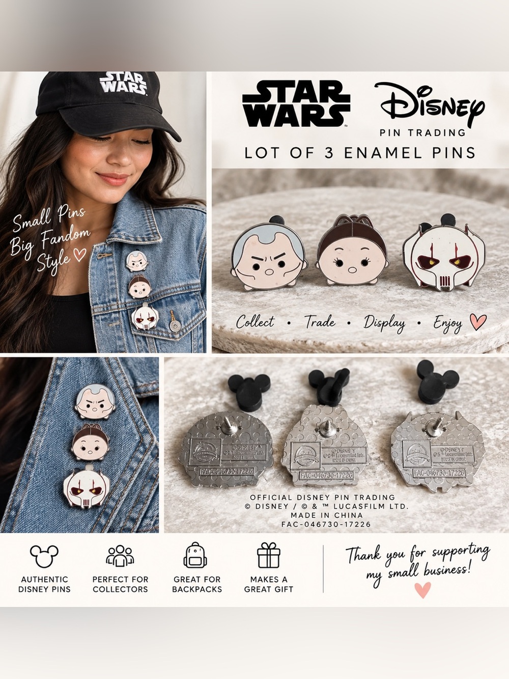 Disney Star Wars Tsum Tsum Pin Trading Lot of 3 Lucasfilm Character Pins